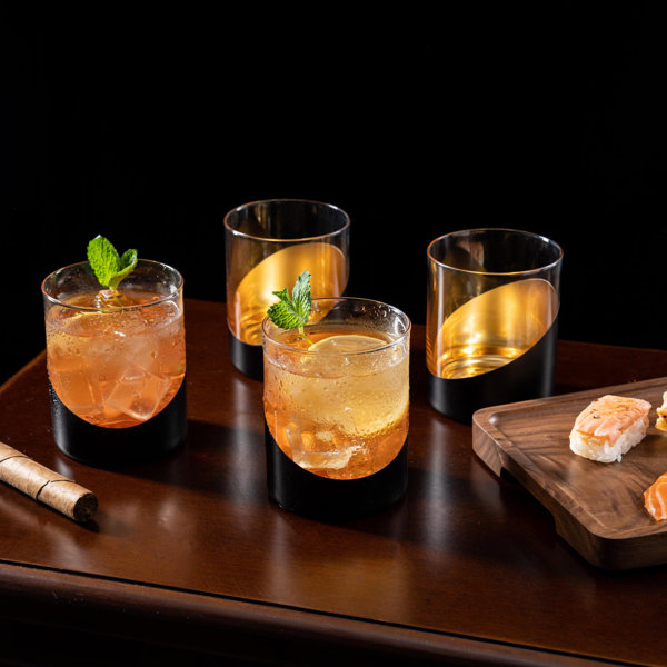 Ivy Bronx 4 Piece Black Gold Whiskey Cocktail Glasses & Reviews Wayfair